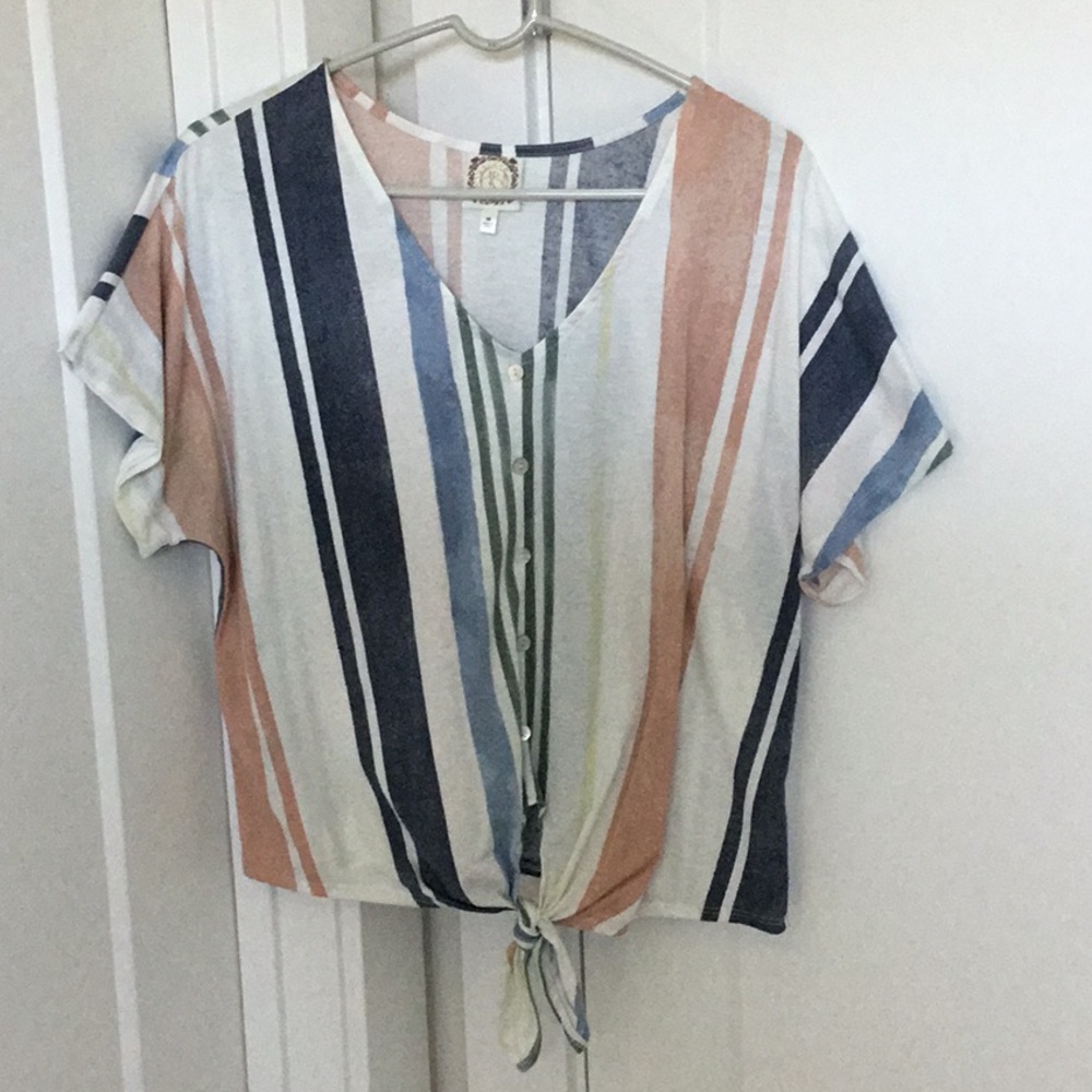 Pink and Orange Short Sleeve Tie Front Crop Blouse